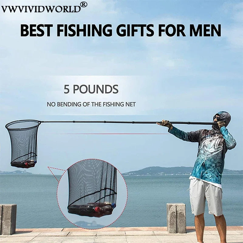 Marca VWVIVIDWORLD, 1,8-3,45 m, rede de pesca portátil de carbono, terra de pesca, rede de mão, pólo telescópico dobrável, vara de pesca