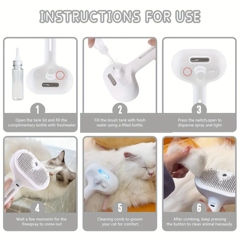 Escova elétrica 3 em 1 para cabelo de cachorro e gato, escova elétrica para limpeza de animais de estimação, spray de vapor, massagem, remoção de pelos, pente anti-emaranhado