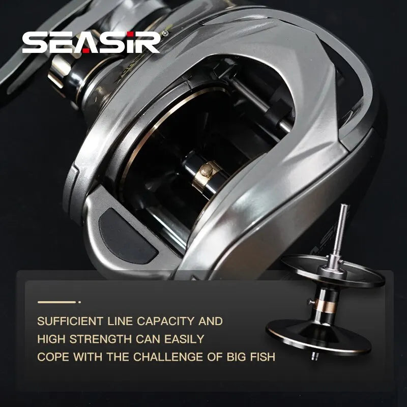 Seasir Megacuda Baitcasting Reel, Arraste 15kg, Carretel Profundo, 6.5:1 Quadro De Alumínio, Lado De Carbono, Punho Duplo, Jigging Metal Reel, Água Do Mar
