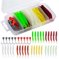 Goture kit de isca macia 40 peças conjunto de isca de silicone 5cm 0.7g gancho de gabarito 3.2cm 3.5g ganchos de pesca com caixa de equipamento de pesca isca macia