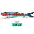 VTAVTA 10/14cm afundando wobblers iscas de pesca articuladas crankbait swimbait 8 segmento duro isca artificial para pesca enfrentar isca
