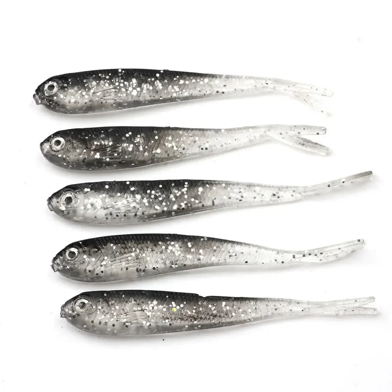 5 pçs isca macia 7cm/6g cauda dividida chumbo peixe swimbaits com ganchos silicone artificial isca de pesca para água salgada