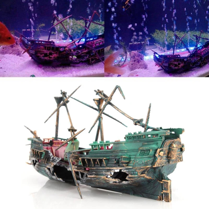 Grande decoração de aquário barco aquário navio ar dividido naufrágio tanque de peixes diy e decoração de casa
