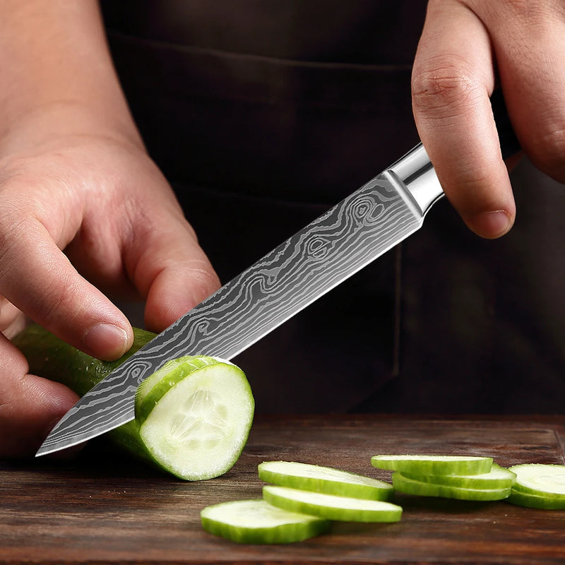 Conjunto de faca de cozinha premium afiada faca de chef japonesa faca santoku com padrão de damasco a laser cutelo de corte muito rápido 1-10 peças