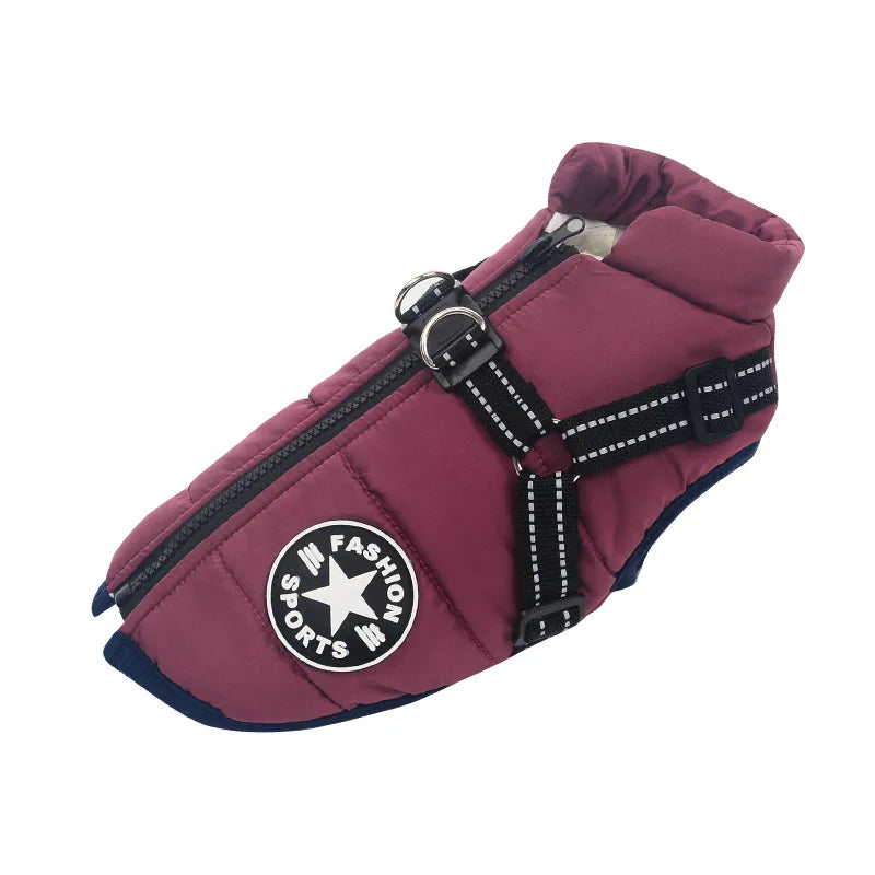 Impermeável Pet Dog Jacket com arnês, Roupas quentes de inverno para Labrador, Casaco Pequeno, Chihuahua French Bulldog Outfits