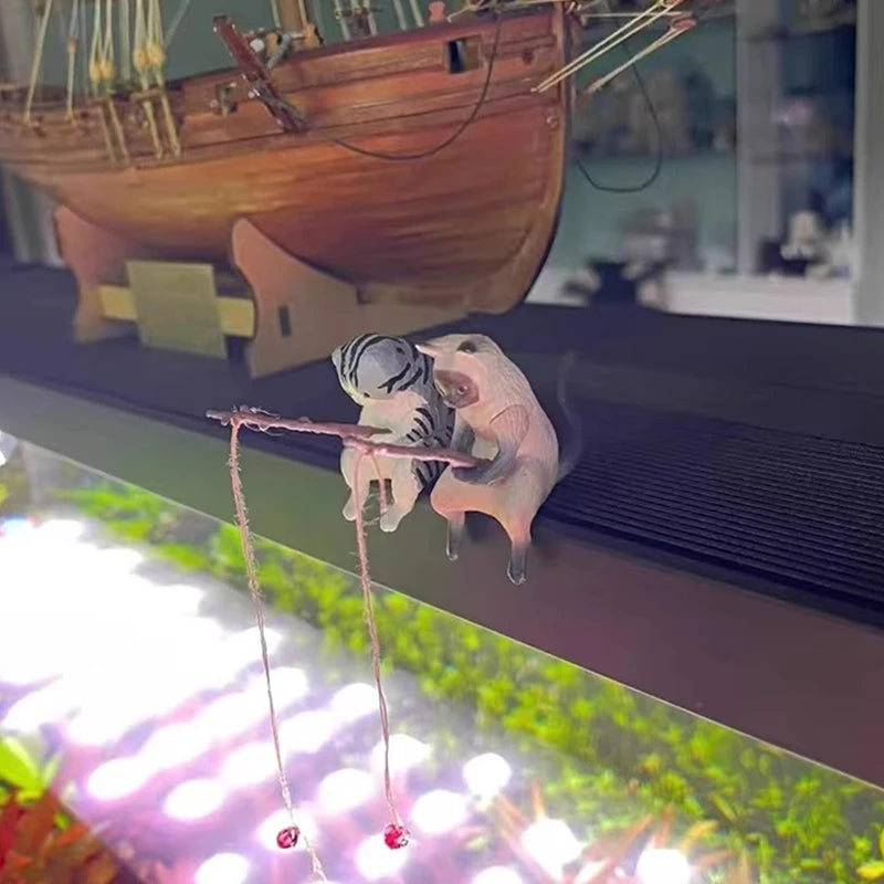 Criativo Pesca Cat Car Decoração Interior, Resina Bonito, Auto Figurinhas Em Miniatura, Acessórios De Enfeites, Pequenos Presentes