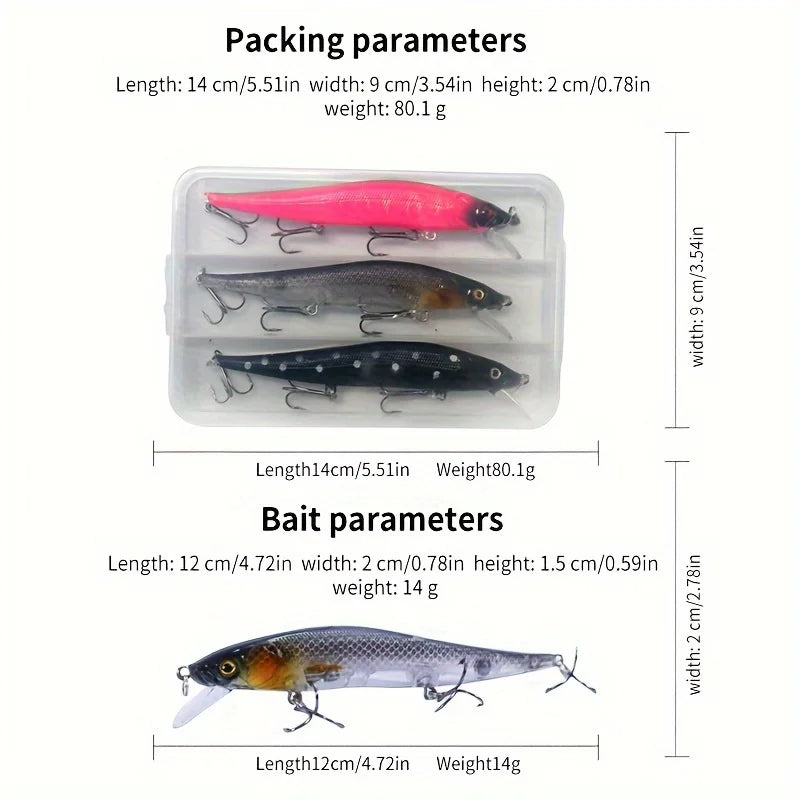 3 pçs/caixa japão afundando lento minnow iscas de pesca 12cm 14g jerkbait baixo pique carkbait wobblers swimbait isca profissional