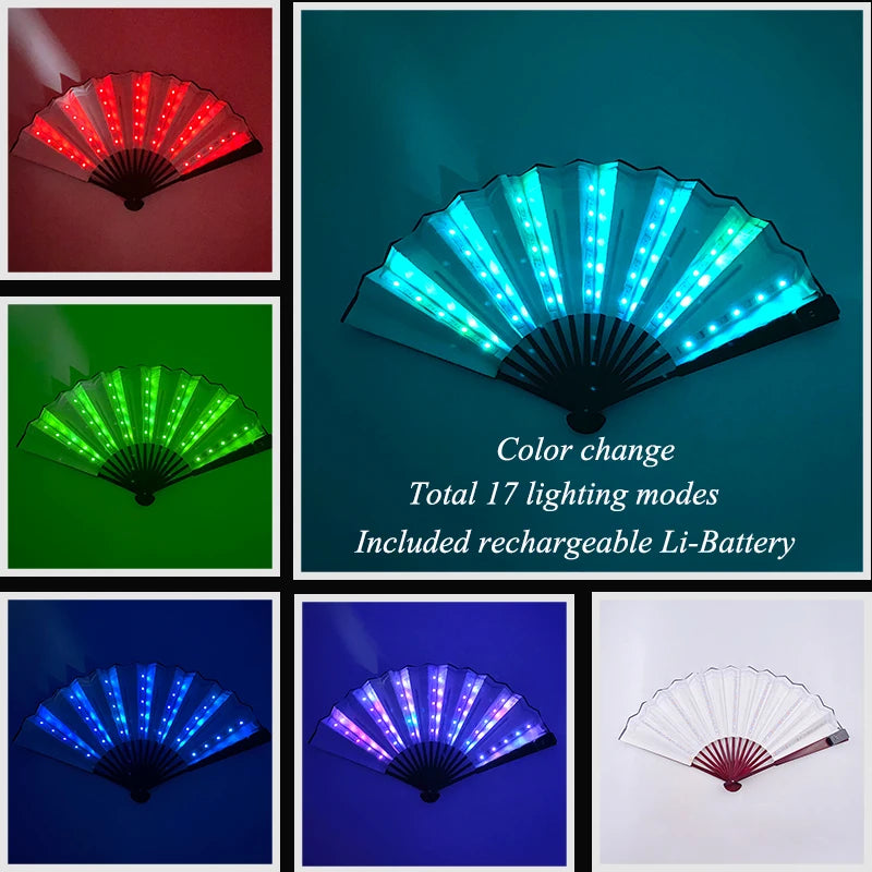 Suprimentos de iluminação para festa de carnaval de Halloween 10 polegadas LED luz neon ventilador rave dobrável ventilador luminoso brilhando na festa
