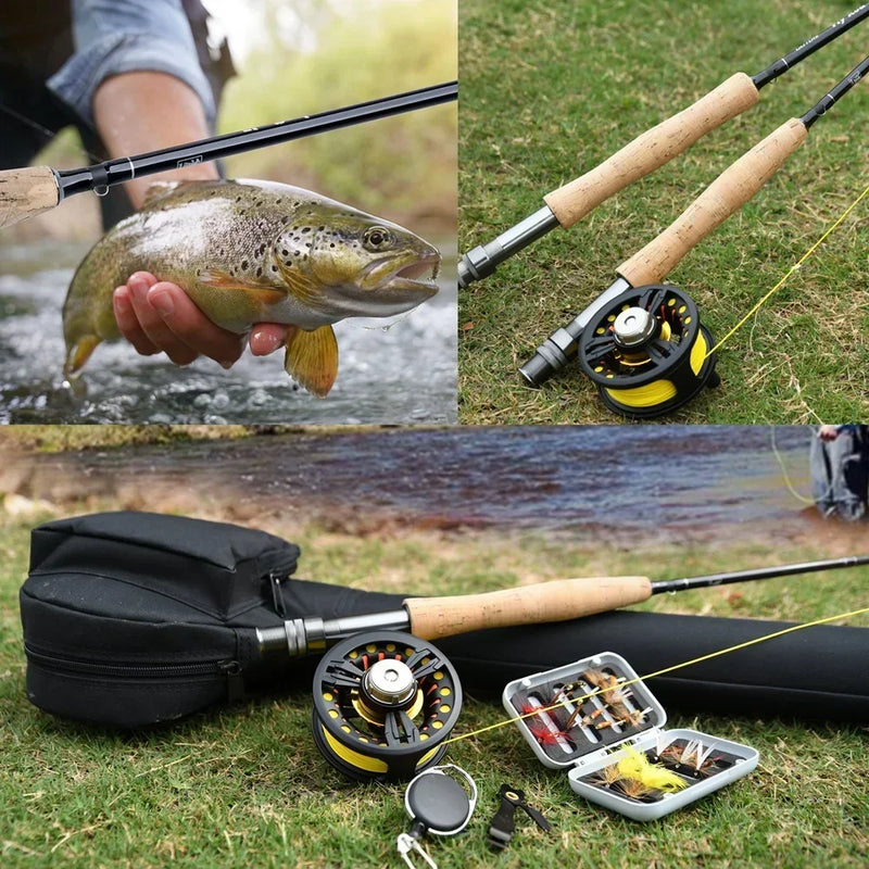 Goture vara de pesca com mosca combo 5/6 7/8 9ft fibra de carbono vara com linha iscas carretel para truta carpa equipamento de pesca com tubo de pvc