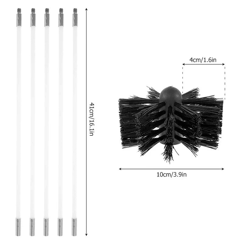 Conjunto de varredura de chaminé flexível, escova de varredura de combustão e haste, hastes de limpeza de fuligem, escova de nylon, kit de ferramentas de limpeza conveniente
