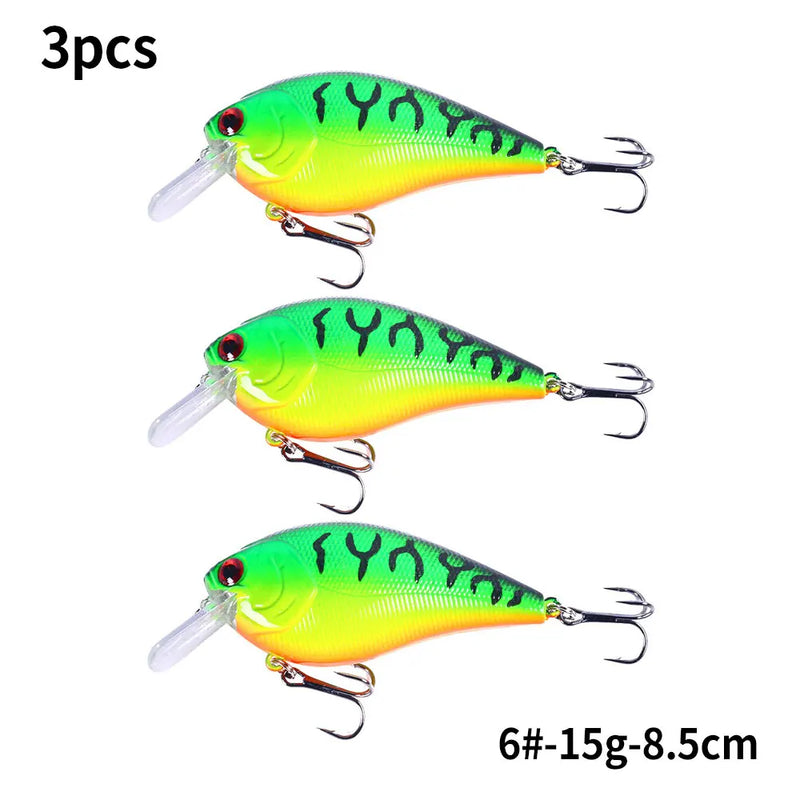 HENGJIA 1 peça 8.5cm 15g chocalho mergulho raso crankbait artificial wobbler para baixo pique isca dura isca de pesca equipamento 6 cores
