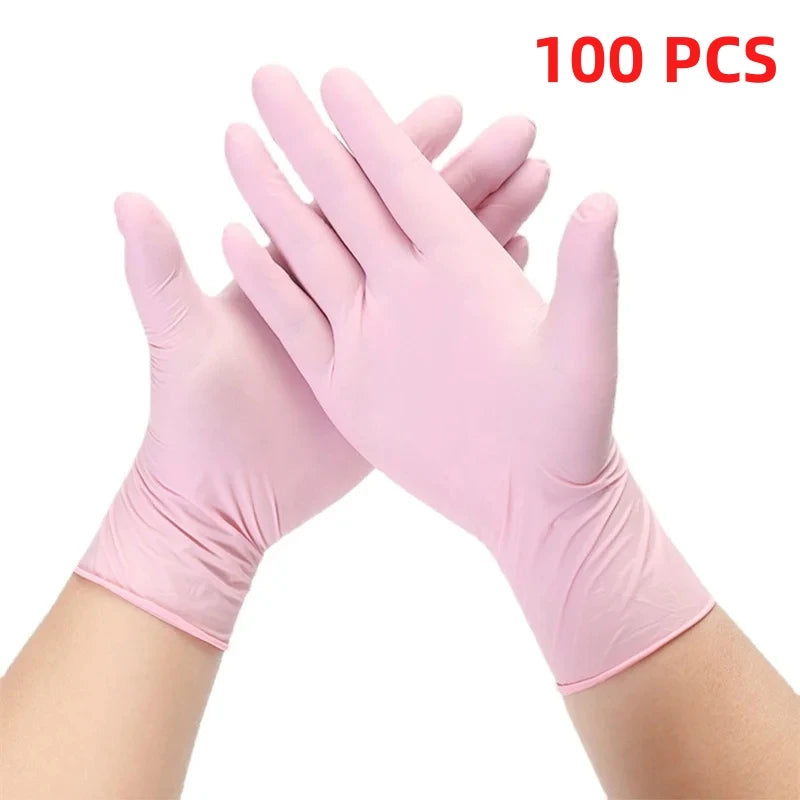 20/50/100 pçs luvas de nitrilo rosa luvas de látex descartáveis sem pó para limpeza doméstica salão de beleza trabalho luvas de cozinha