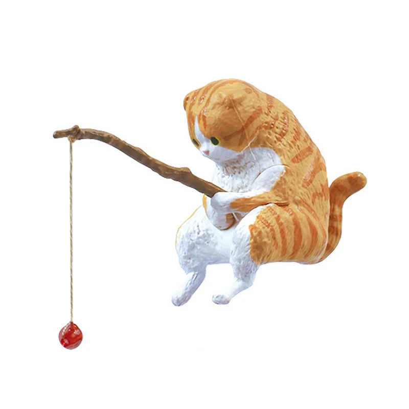 Criativo Pesca Cat Car Decoração Interior, Resina Bonito, Auto Figurinhas Em Miniatura, Acessórios De Enfeites, Pequenos Presentes