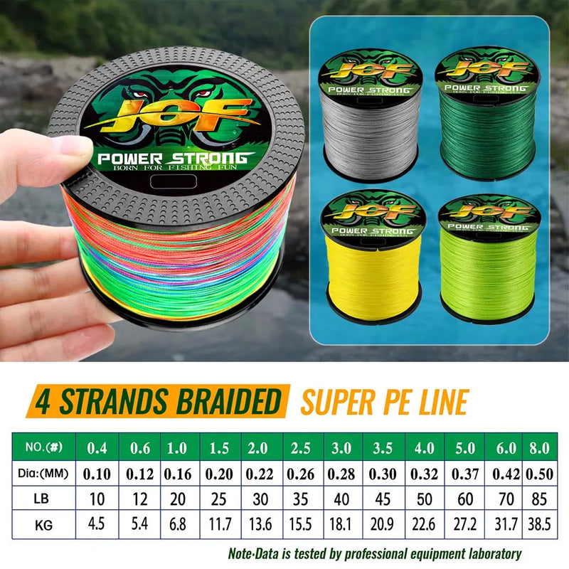 JOF-Linha De Pesca Trançada, Linha De Pesca Durável Multifilamento, Ferramenta De Pesca PE, 4 Vertentes, 300 m, 100m