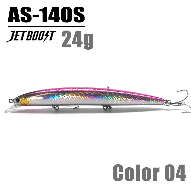 CASTFANATIC 24g 140mm Isca Minnow de Afundamento Lento AS140S Grandes Iscas Artificiais de Água Salgada Sea Bass Pike Fishing Frete Grátis