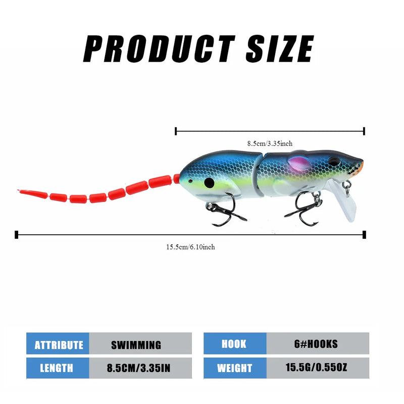 15.5cm mouse isca de plástico artificial mouse isca de pesca swimbait rato pique baixo minnow flutuantebaits equipamento de pesca acessórios