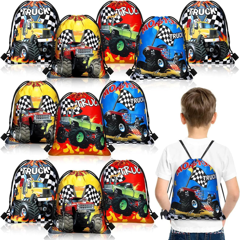 5/10/20/30/40/50 pçs monster truck festa favores corrida caminhão festa saco de presente mochilas com cordão caminhão decorações de festa de aniversário