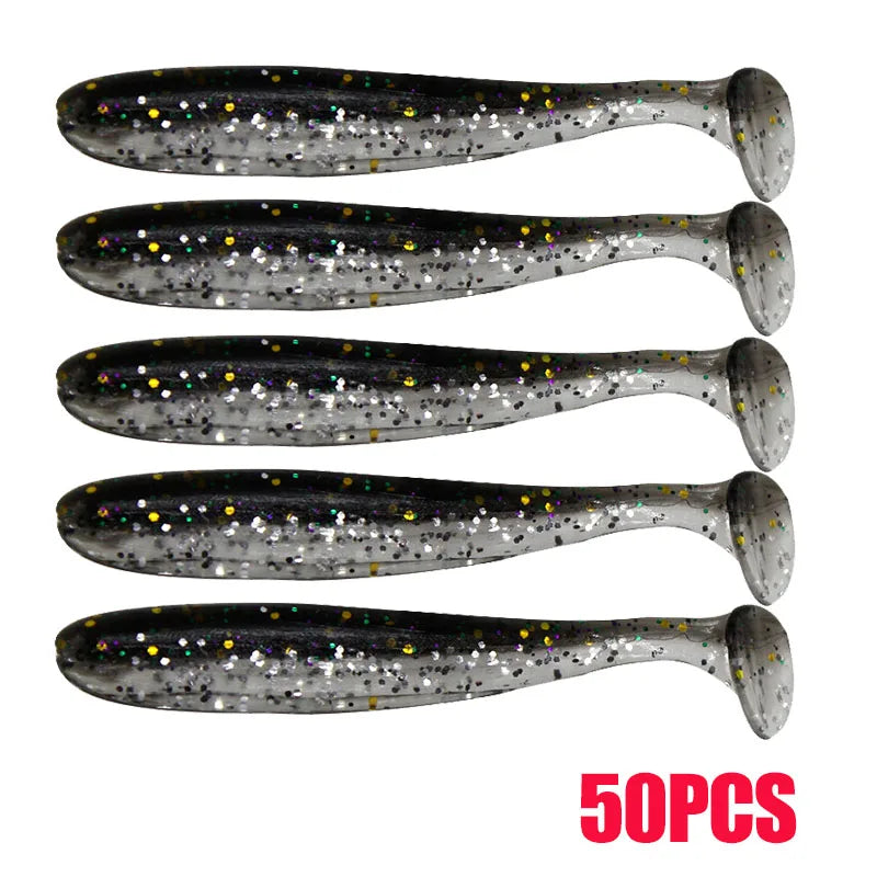 10-50 pçs 70mm isca de pesca macia artificial silicone truta shad carpa minhoca afundando isca t cauda jigging wobbler isca de pesca enfrentar
