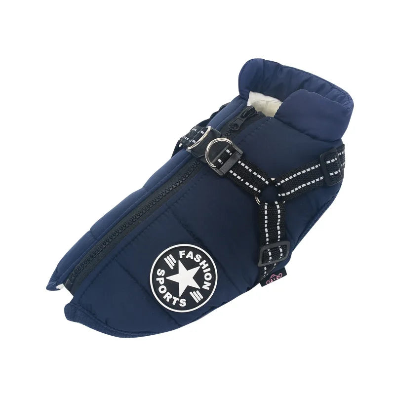 Impermeável Pet Dog Jacket com arnês, Roupas quentes de inverno para Labrador, Casaco Pequeno, Chihuahua French Bulldog Outfits