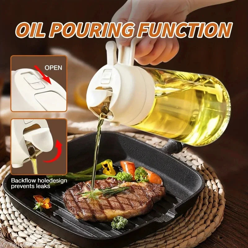 Pulverizador de óleo em spray de plástico 2 em 1, 500ml, garrafa, dispensador de óleo, galheteiro, churrasco, cozinha, assar, piquenique, ferramenta de cozinha