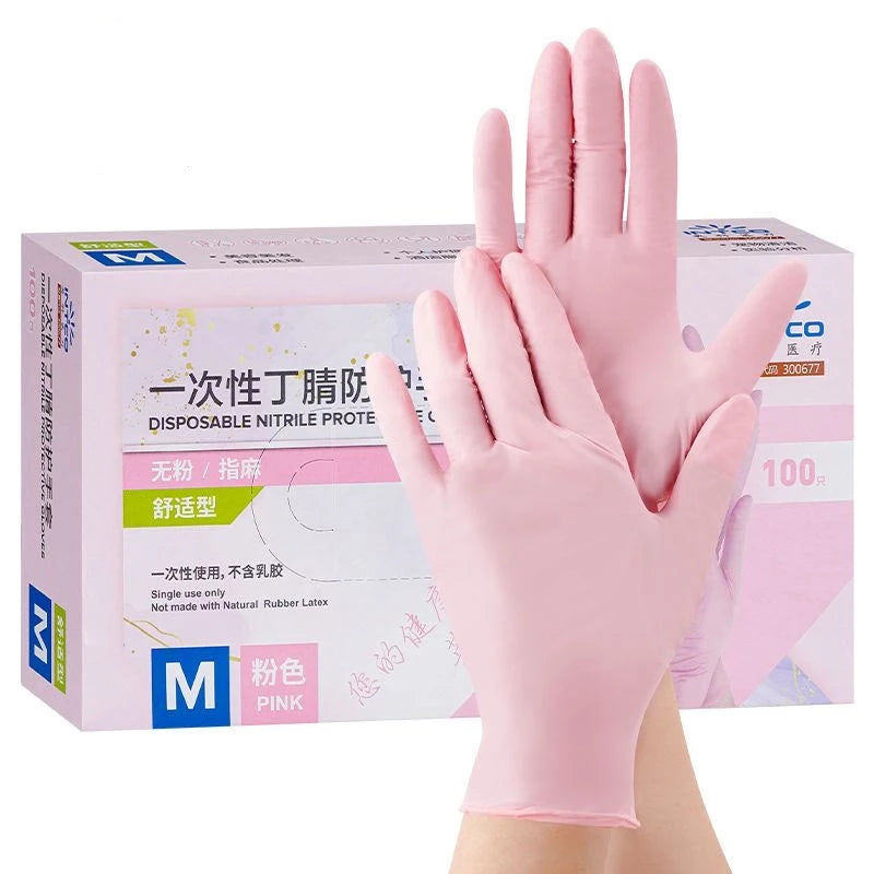 20/50/100 pçs luvas de nitrilo rosa luvas de látex descartáveis sem pó para limpeza doméstica salão de beleza trabalho luvas de cozinha