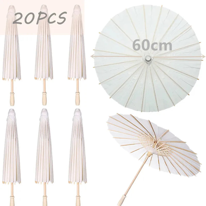10-30 pçs guarda-sol de papel guarda-chuvas de papel chinês diy guarda-chuva branco fotografia adereços verão brancos festa casamento nupcial 60/80cm