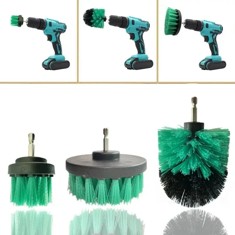 3 pçs conjunto de fixação escova broca escova purificador energia com broca esfrega escova para limpeza chuveiros banheiras banheiro telha grout tapete