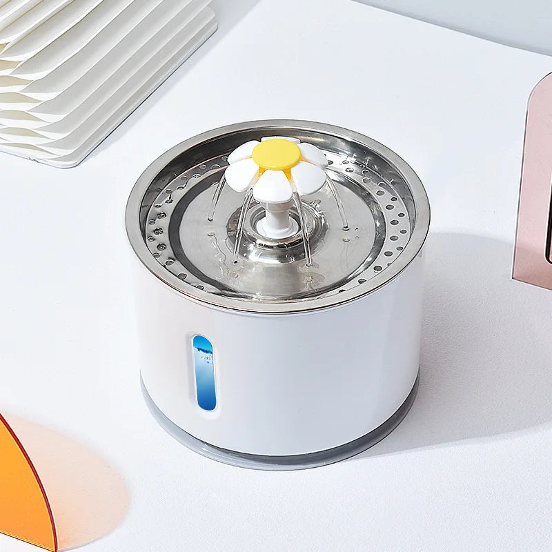 Fonte de água para gatos, água circulante totalmente automática, dispositivo popular para beber flores, lâmpada led de indução vermelha e azul