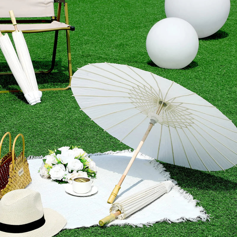 Guarda-chuvas de papel para casamento, 60/84cm, cabo de madeira chinês, branco, faça você mesmo, adereços de fotografia rústica para chá de bebê, festa de casamento