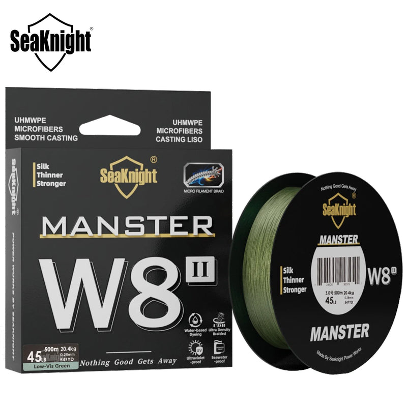 Seaknight marca w8 ii série linhas de pesca 8 tece 500m 300m 150m atualização forte trançado linha pe para pesca em água do mar 15-100lbs