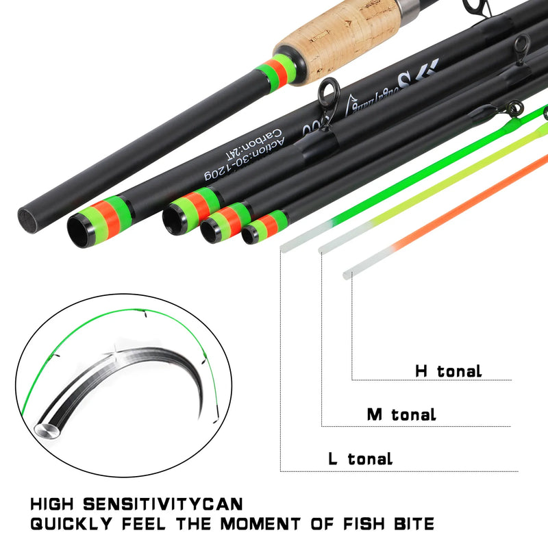 Sougayilang 3m alimentador vara de pesca alça de cortiça fibra de carbono fiação varas de pesca l m h potência 30-120g isca peso carpa pólo pesca