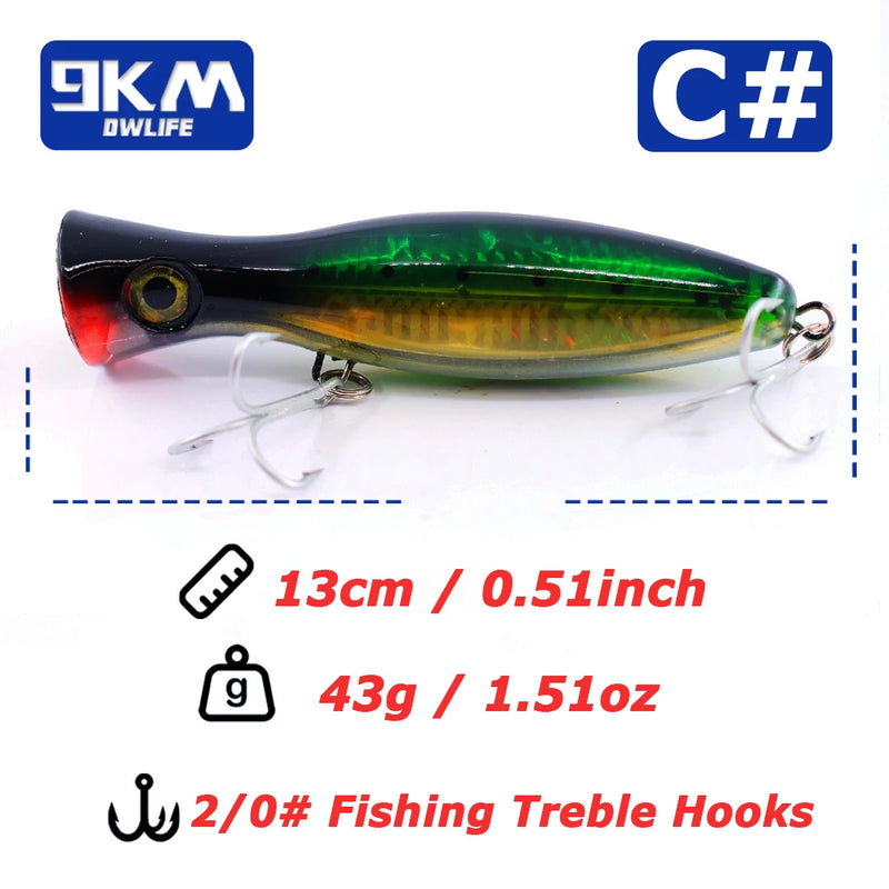 13cm popper isca de pesca de água salgada topwater popper iscas com gancho agudo para striper atum bluefish offshore grande predador peixe