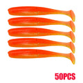 10-50 pçs 70mm isca de pesca macia artificial silicone truta shad carpa minhoca afundando isca t cauda jigging wobbler isca de pesca enfrentar