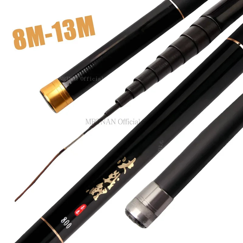 Vara de pesca telescópica de alta qualidade, 8m 9m 10m 11m 12m 13m, super leve, longa e dura, fibra de carbono