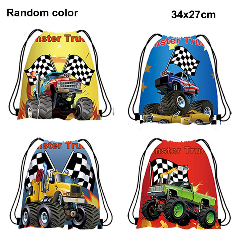 5/10/20/30/40/50 pçs monster truck festa favores corrida caminhão festa saco de presente mochilas com cordão caminhão decorações de festa de aniversário