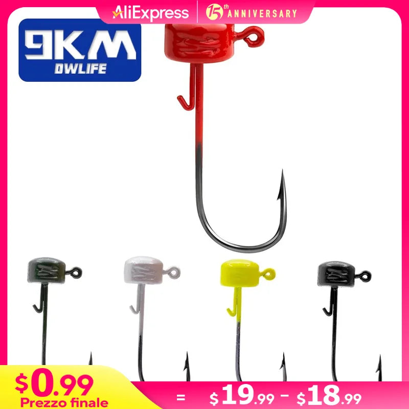 9km ned rig jighead cabeças de gabarito de pesca ganchos 5 pçs weedless em forma de cogumelo cabeça de peso para tipo de peixe baixo isca de pesca de água doce