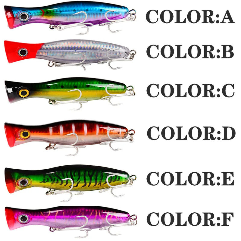 Proberos isca de pesca popper, 1 peça, 13cm, 43g, isca artificial dura com 2 ganchos agudos, iscas de pesca de carpa, wobbler, isca luu