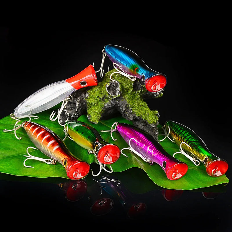 Proberos isca de pesca popper, 1 peça, 13cm, 43g, isca artificial dura com 2 ganchos agudos, iscas de pesca de carpa, wobbler, isca luu