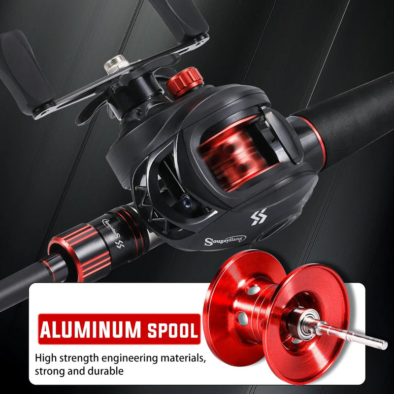 Sougayilang-Carbon Fiber Fishing Rod e Reel Combo, Baitcasting Reel, 7.2:1 Gear Ratio, Max Drag 10kg para Bass, 1.8-2.1m