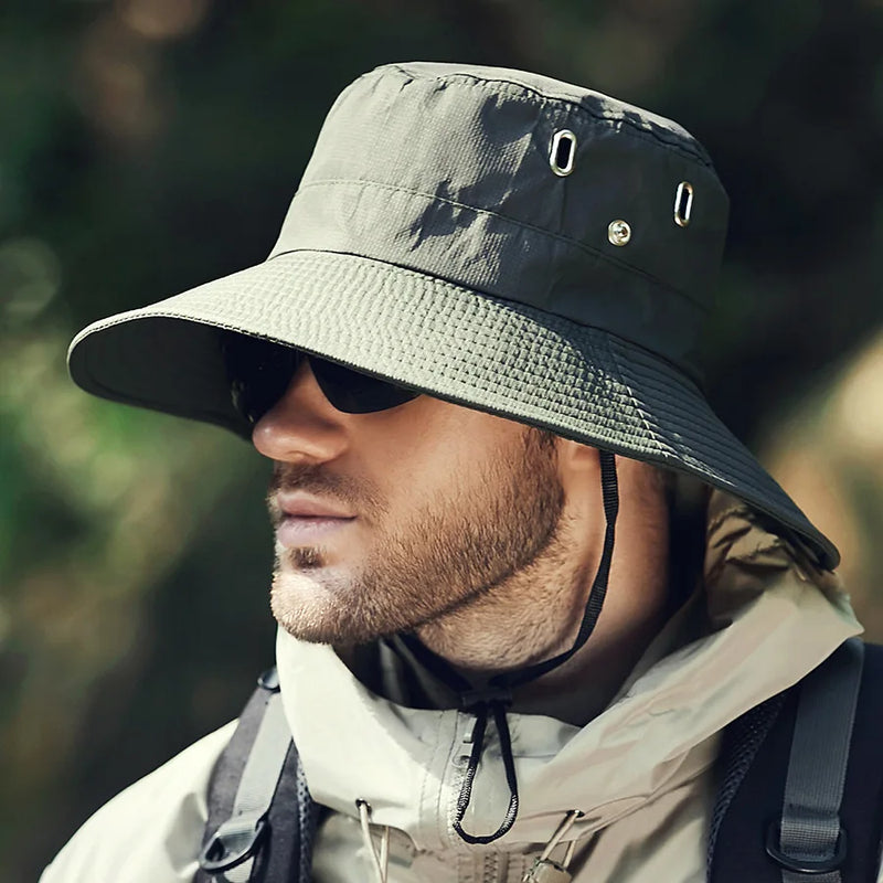 COKK-Chapéu de balde masculino boné de pescador chapéu de pesca para sombrinha, protetor solar Big Brim, chapéu de sol para equitação e caminhada verão