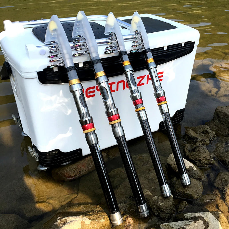 Vara de pesca giratória e carretel combo 1.8-3.6m pólo marítimo de fibra de carbono e relação de engrenagem 5.2:1 carretel de metal com kits de linha para carpa baixo