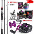 Sougayilang-Carbon Fiber Fishing Rod e Reel Combo, Baitcasting Reel, 7.2:1 Gear Ratio, Max Drag 10kg para Bass, 1.8-2.1m