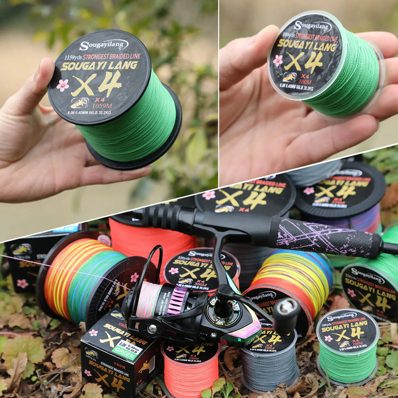 Sougayilang-linha de pesca trançada, tudo para água salgada, pesca marítima, Multifilament PE, 4X, 100 m, 300m, 5 cores, 66LB