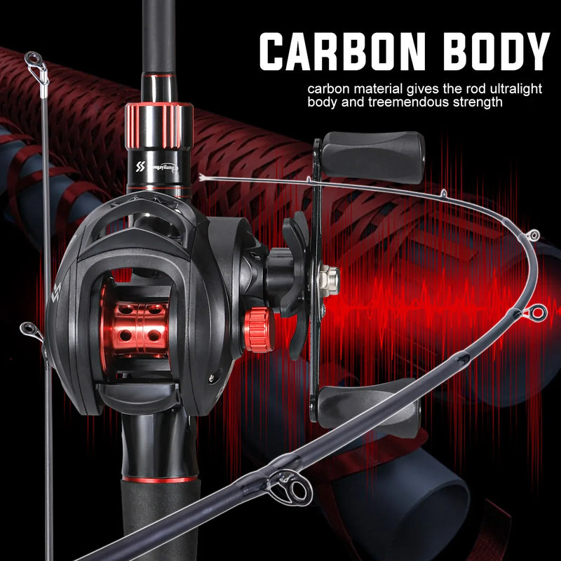 Sougayilang-Carbon Fiber Fishing Rod e Reel Combo, Baitcasting Reel, 7.2:1 Gear Ratio, Max Drag 10kg para Bass, 1.8-2.1m