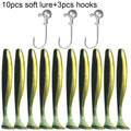 10 pçs isca macia 5.5cm 7cm 10cm t cauda worm 3 pçs jigging cabeça gancho 3g 5g 10g metal gabarito carpa pesca swimbait engrenagem kit isca