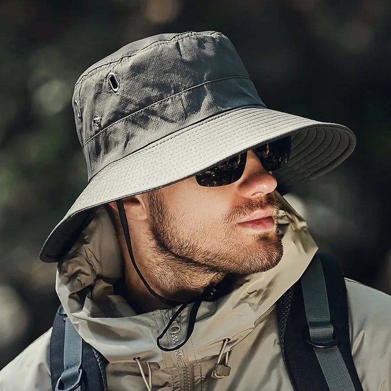 COKK-Chapéu de balde masculino boné de pescador chapéu de pesca para sombrinha, protetor solar Big Brim, chapéu de sol para equitação e caminhada verão