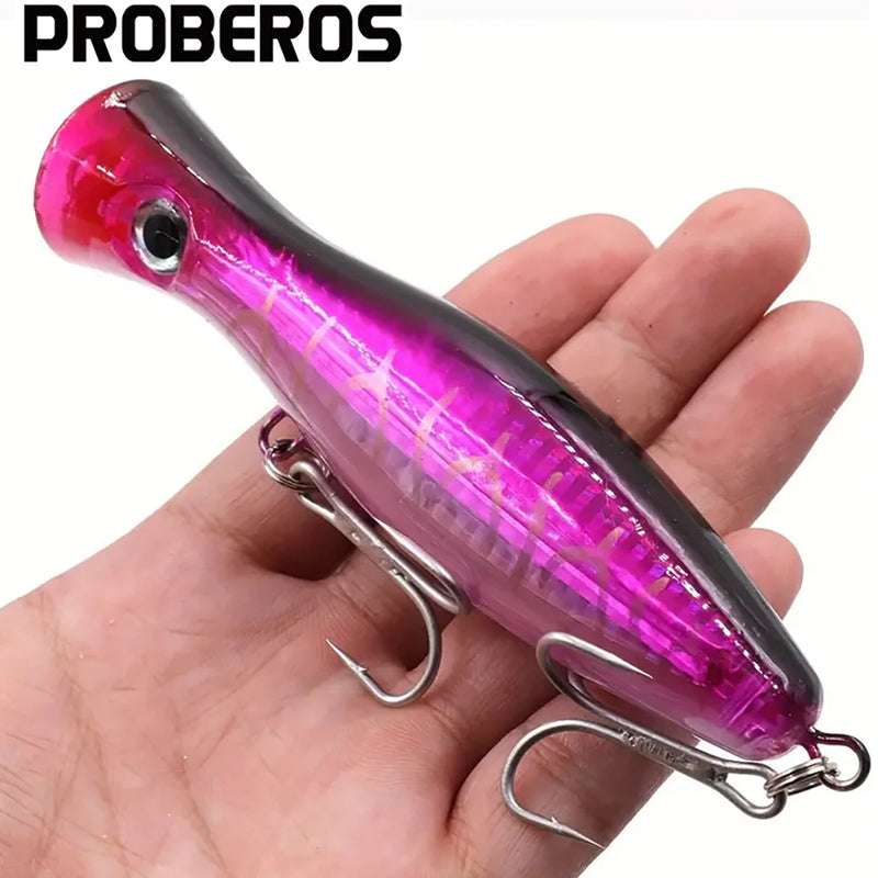 Proberos isca de pesca popper, 1 peça, 13cm, 43g, isca artificial dura com 2 ganchos agudos, iscas de pesca de carpa, wobbler, isca luu