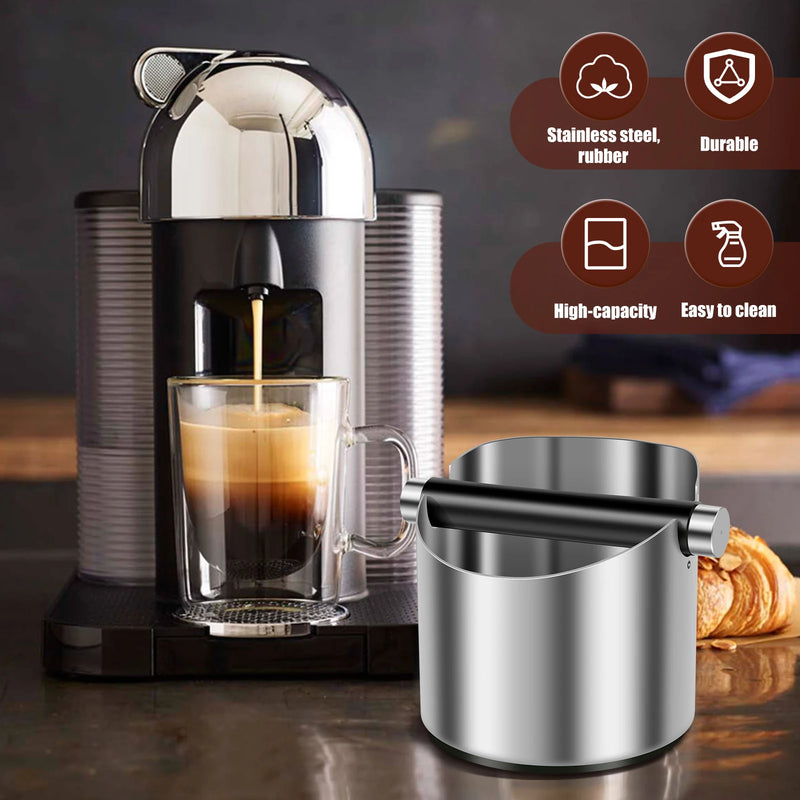 Caixa de batida de café de aço inoxidável caixa de batida de café expresso antiderrapante caixa de batida de café com anel de borracha chanfrado lixo de café