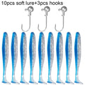10 pçs isca macia 5.5cm 7cm 10cm t cauda worm 3 pçs jigging cabeça gancho 3g 5g 10g metal gabarito carpa pesca swimbait engrenagem kit isca