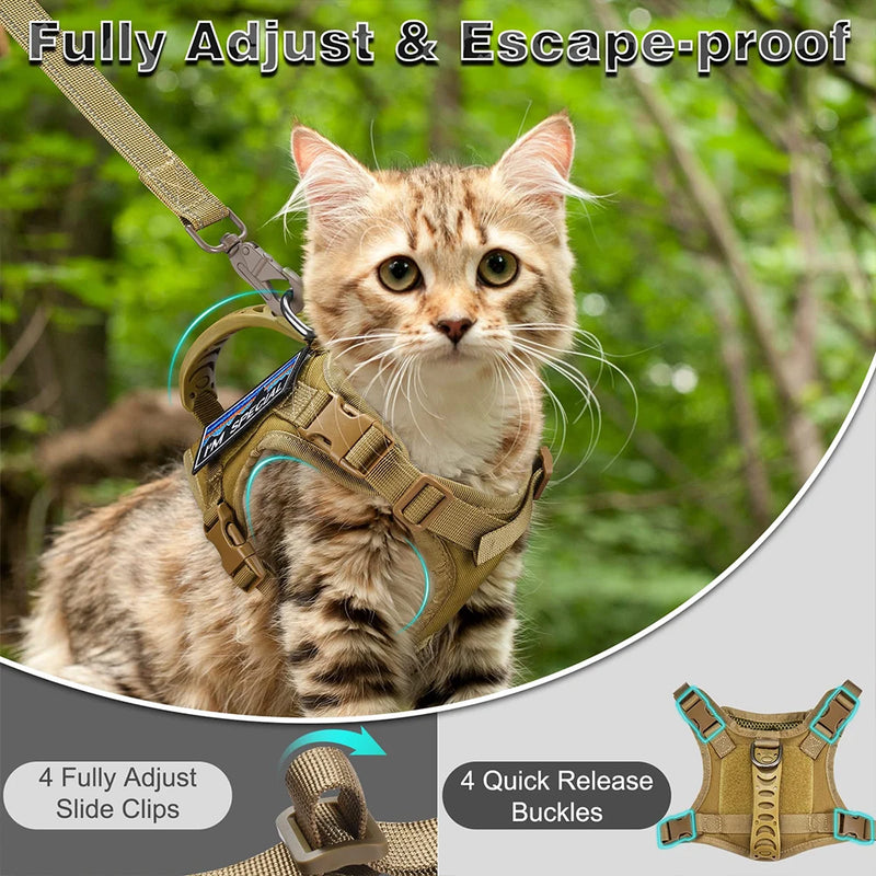 Arnês tático para gatos, para caminhada, à prova de fuga, ajustável, colete para animais de estimação, malha macia com alça de controle para gato grande, cachorro pequeno